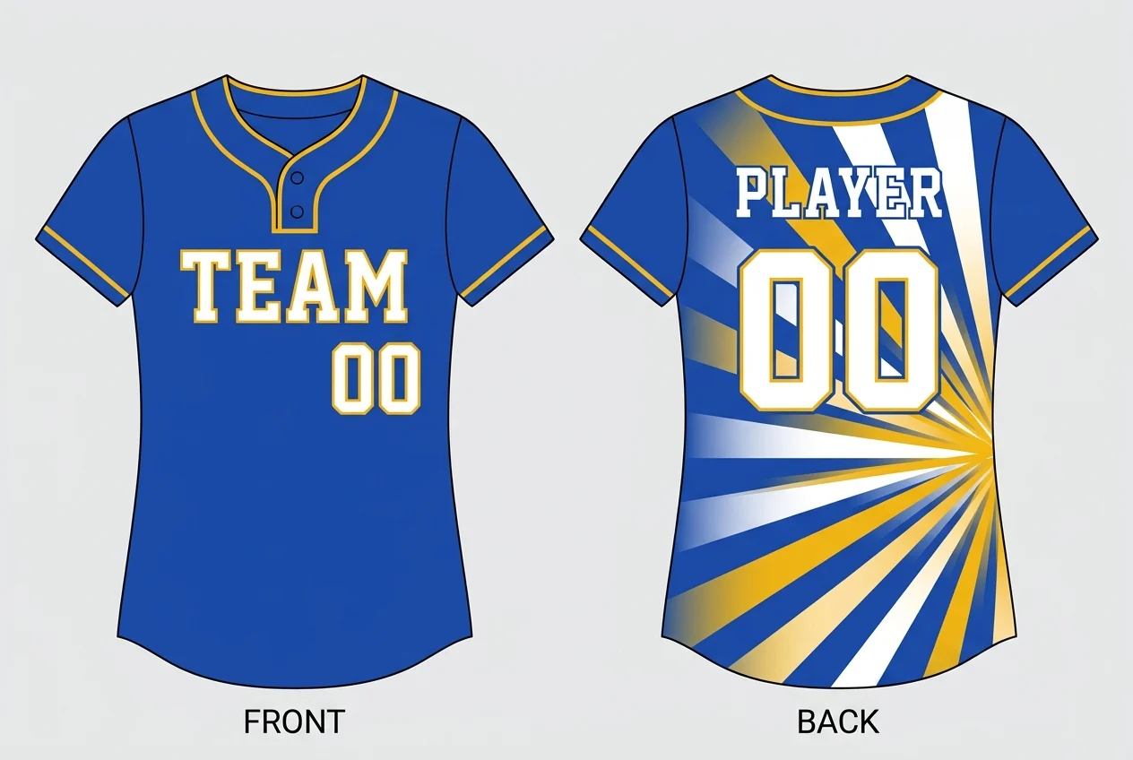 Sunburst Softball Two-Button Jersey, front and back
